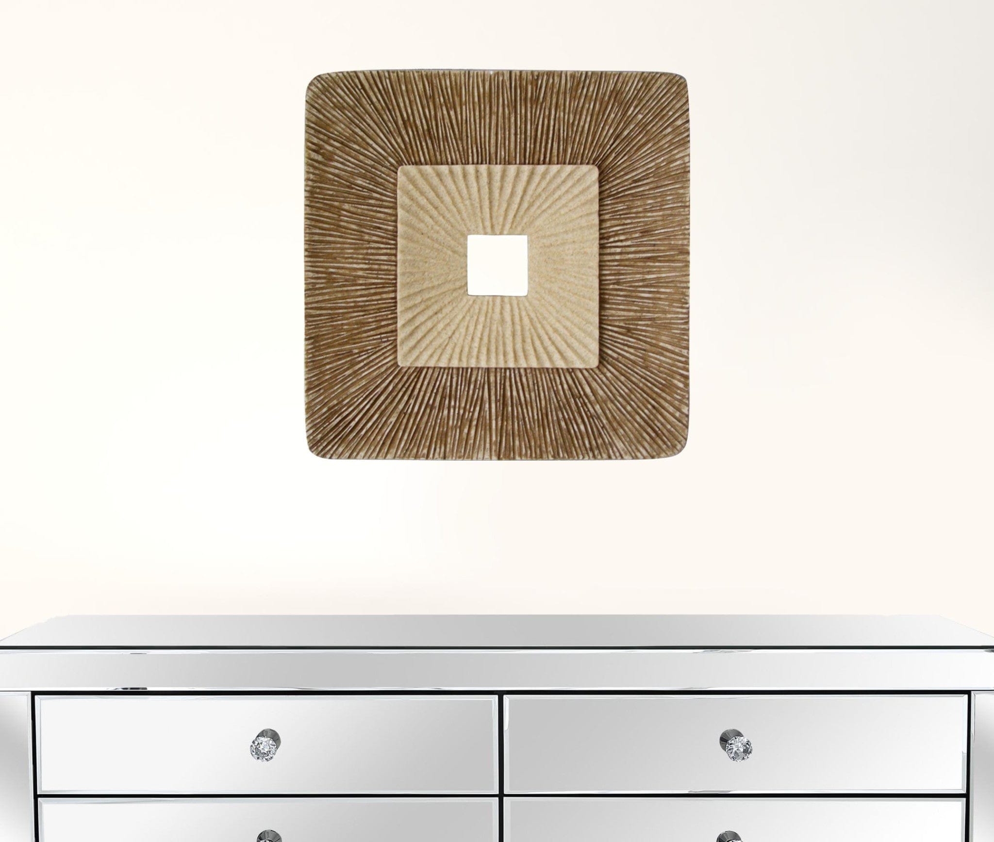 14" X 14" X 2" Brown Concave Square Double Layer Ribbed Wall Plaque Set Of 2 - Homeroots - Flyclothing LLC