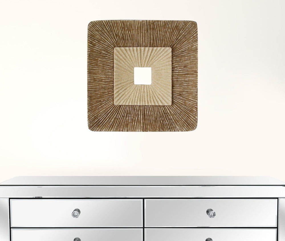 14" X 14" X 2" Brown Concave Square Double Layer Ribbed Wall Plaque Set Of 2 - Homeroots - Flyclothing LLC