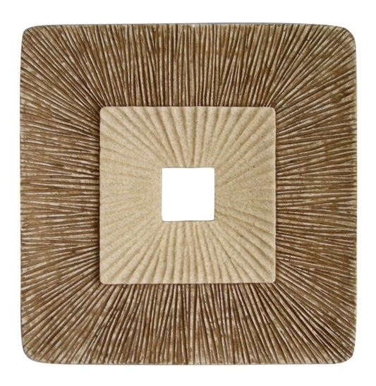 19" X 19" X 2.5" Brown Concave Square Double Layer Ribbed  Wall Plaque - Homeroots