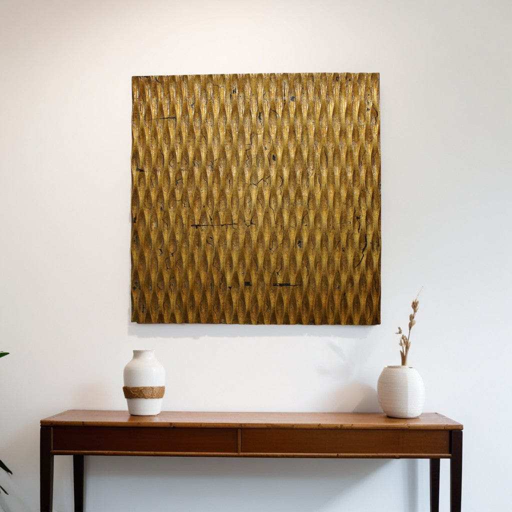 1 x 24 x 24 Gold Metallic Ridge - Wall Art Wood Wall Art - Homeroots - Flyclothing LLC