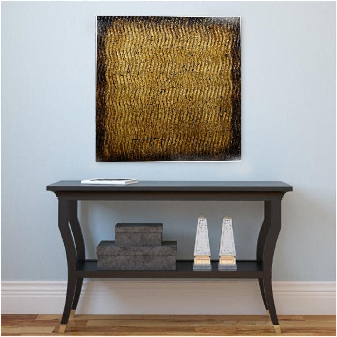 24" X 24" X 1" Raw Wood Look Gold Finish Square Wall Art Medium - Homeroots - Flyclothing LLC