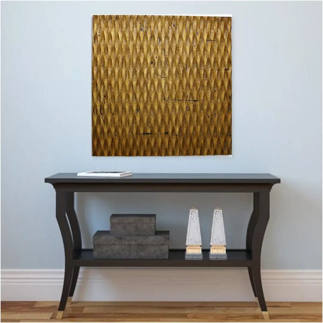 36" X 36" X 1" Raw Wood Look Gold Finish Square Wall Art - Homeroots - Flyclothing LLC