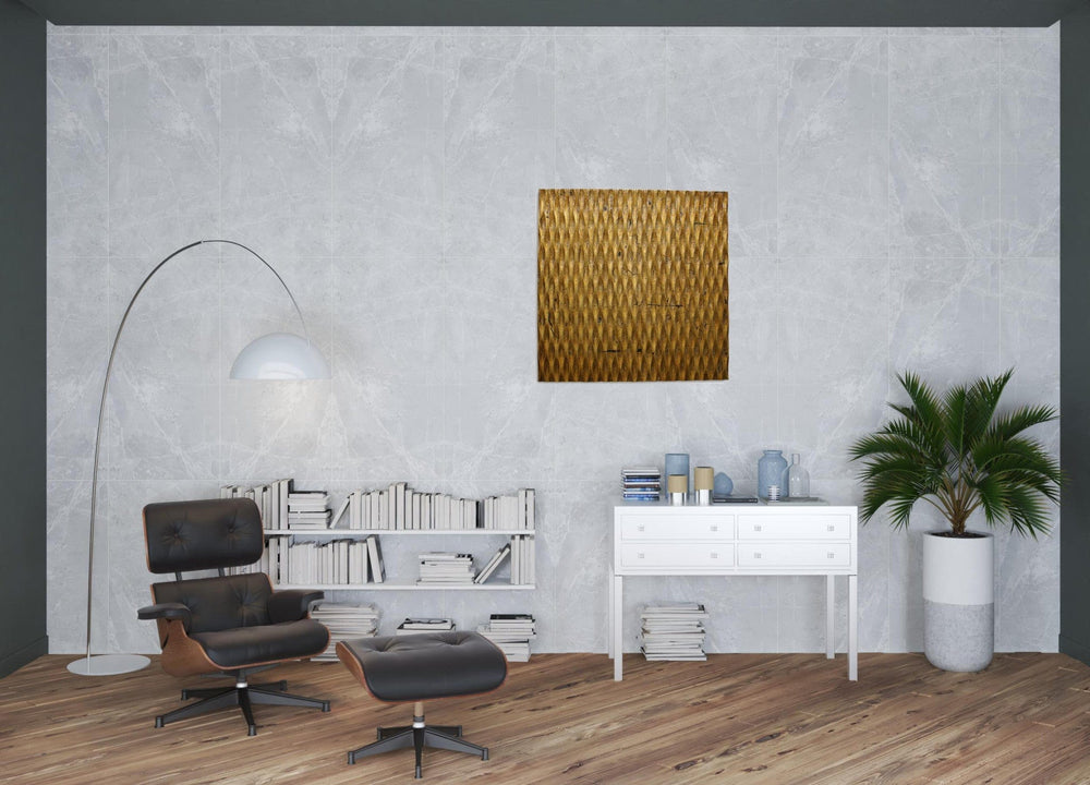 36" X 36" X 1" Raw Wood Look Gold Finish Square Wall Art - Homeroots - Flyclothing LLC