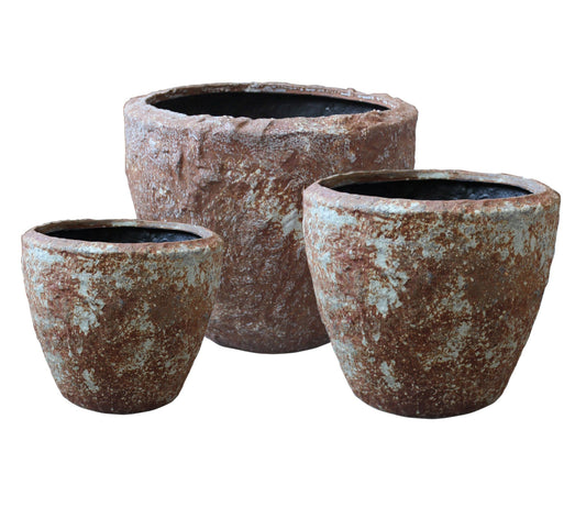 Set of Three 21" Brown Stone Indoor Outdoor Round Pot Planter - Homeroots