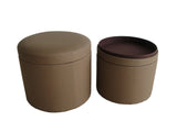 1" Tan Faux Leather Round Storage - Homeroots