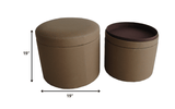 1" Tan Faux Leather Round Storage - Homeroots