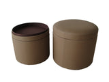 1" Tan Faux Leather Round Storage - Homeroots