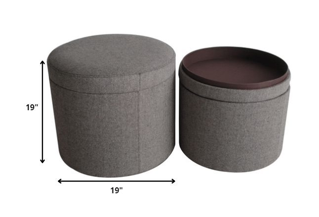 1" Gray Faux Leather Round Storage - Homeroots - Flyclothing LLC