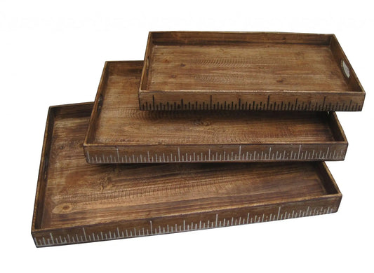 Set of Three Brown Wood Serving Tray - Homeroots - Flyclothing LLC