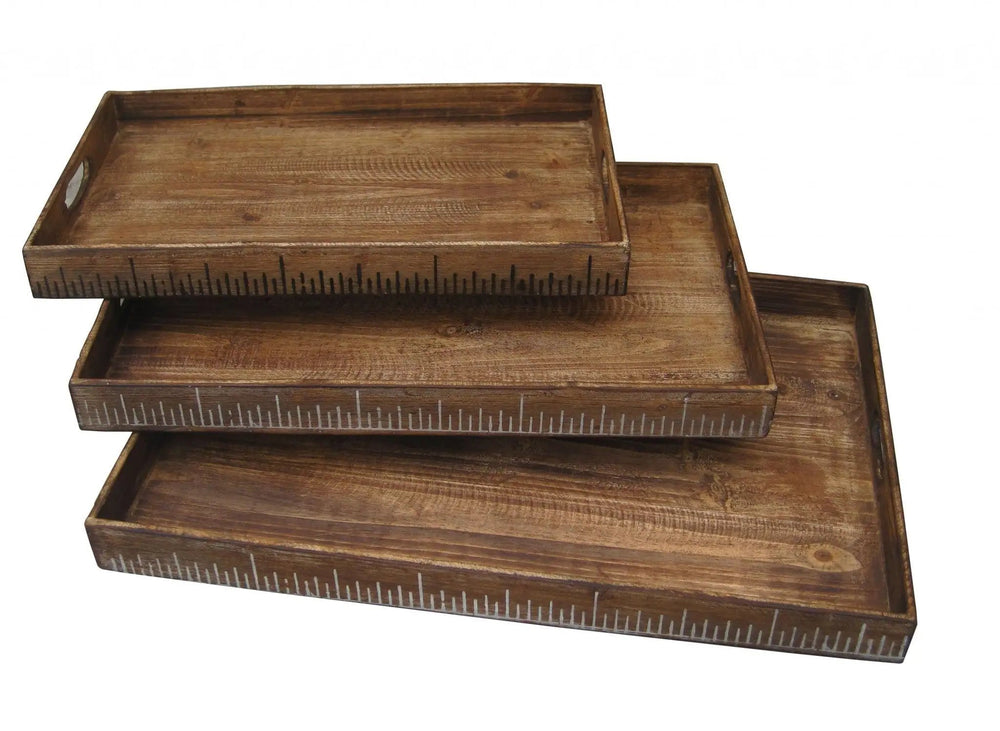 Set of Three Brown Wood Serving Tray - Homeroots - Flyclothing LLC