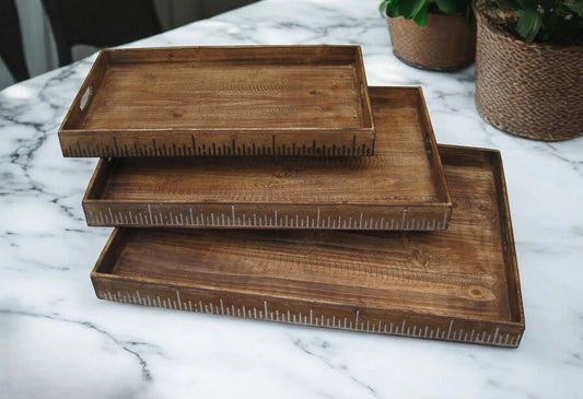Set of Three Brown Wood Serving Tray - Homeroots - Flyclothing LLC