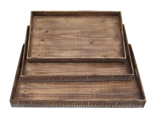 Set of Three Brown Wood Serving Tray - Homeroots - Flyclothing LLC