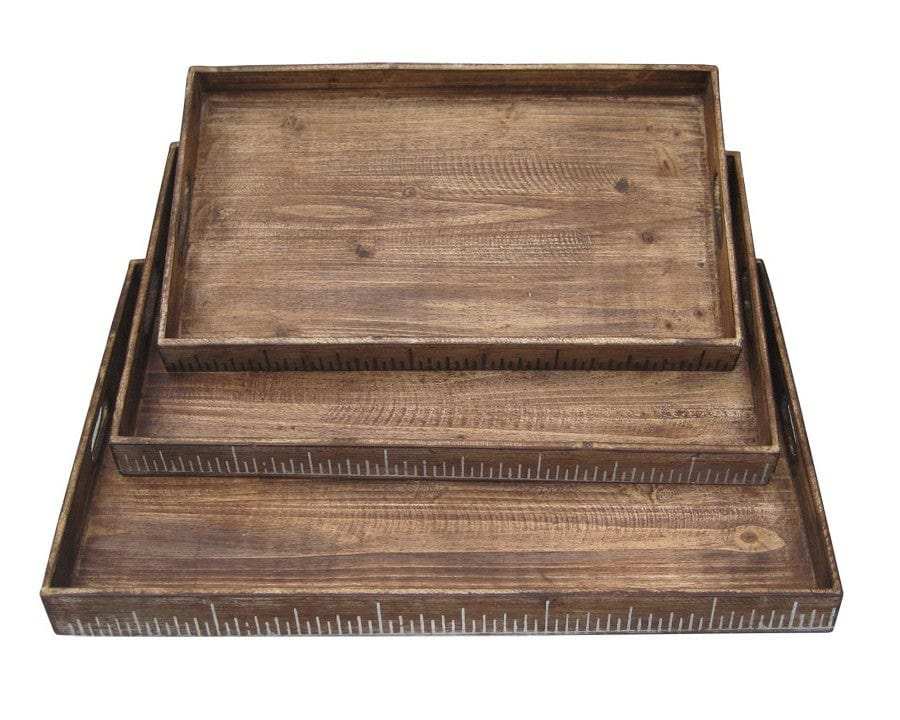 Set of Three Brown Wood Serving Tray - Homeroots - Flyclothing LLC