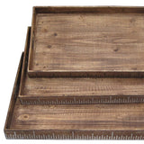 Set of Three Brown Wood Serving Tray - Homeroots