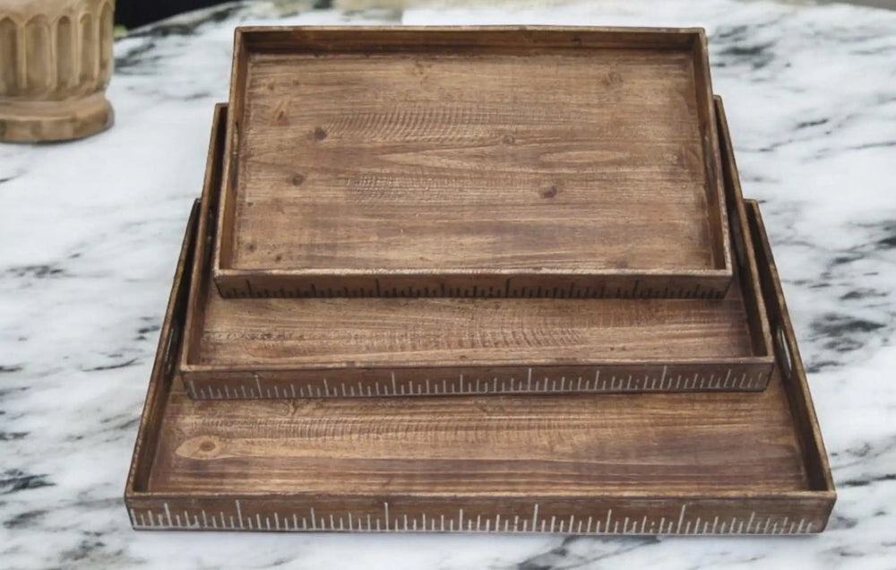 Set of Three Brown Wood Serving Tray - Homeroots