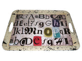 20" White Black Gold and Red Metal Abstract Serving Tray - Homeroots