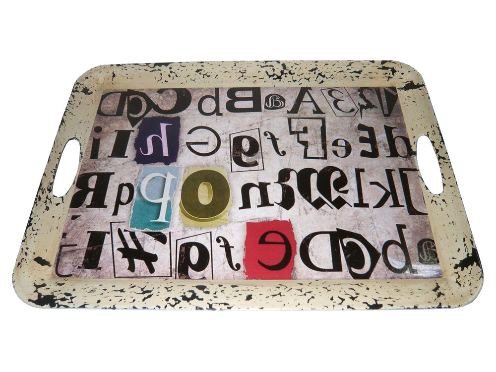 20" White Black Gold and Red Metal Abstract Serving Tray - Homeroots - Flyclothing LLC