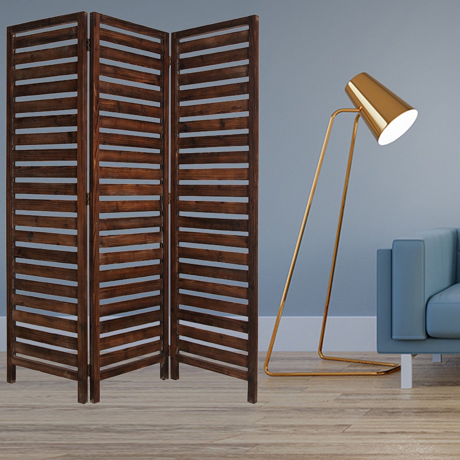 63" X 72" Brown 3 Panel Solid Wood Fortress Screen - Homeroots - Flyclothing LLC