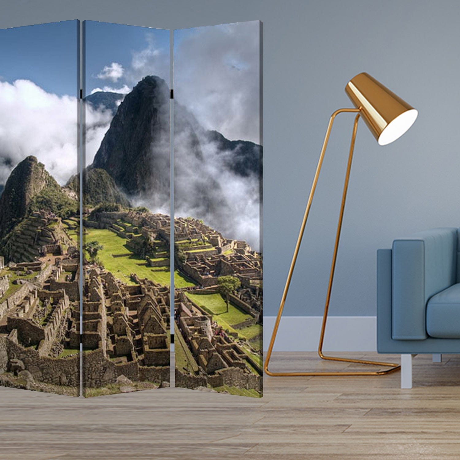 48" X 72" Multi Color Wood Canvas Machu Picchu Screen - Homeroots - Flyclothing LLC