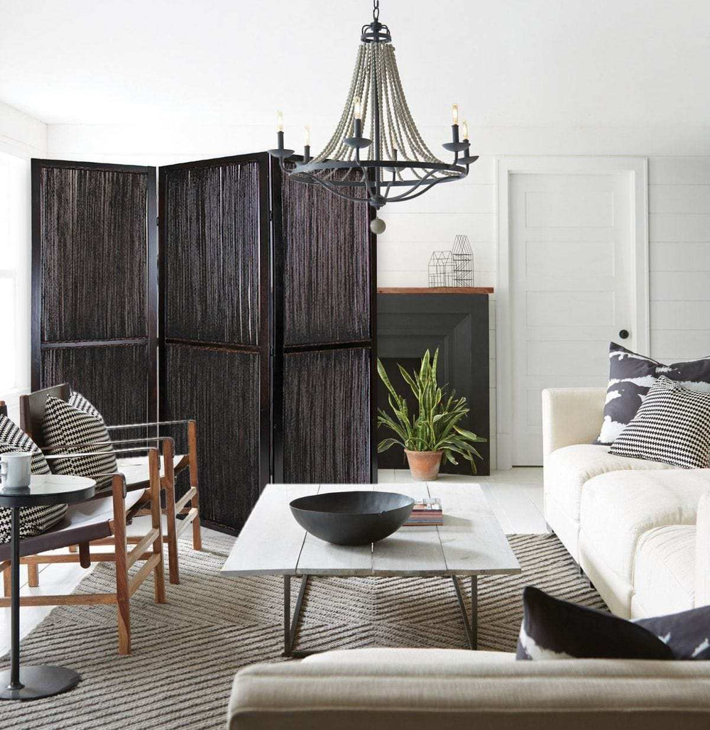 Dark Wood And Water Hyacinth 3 Panel Room Divider Screen - Homeroots - Flyclothing LLC