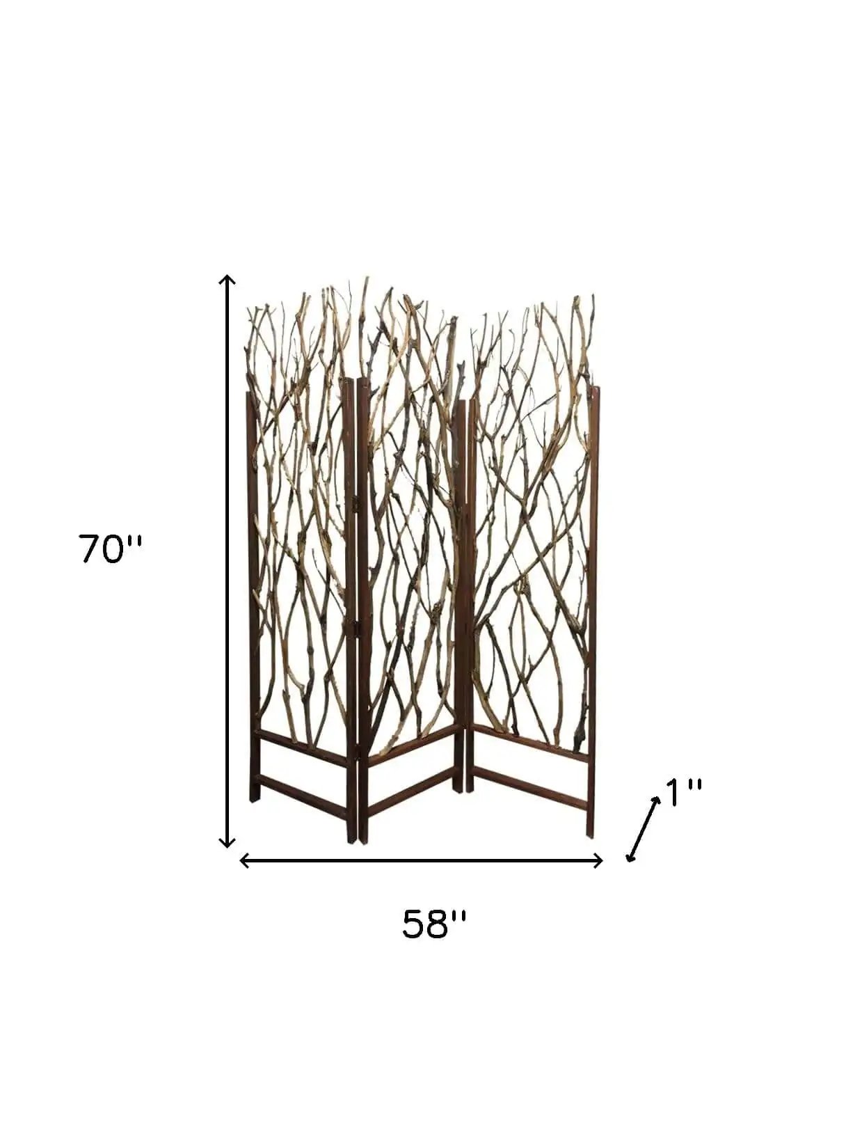 70" Brown Wood Branches Folding Three Panel Screen Room Divider - Homeroots - Flyclothing LLC