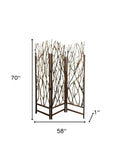 70" Brown Wood Branches Folding Three Panel Screen Room Divider - Homeroots