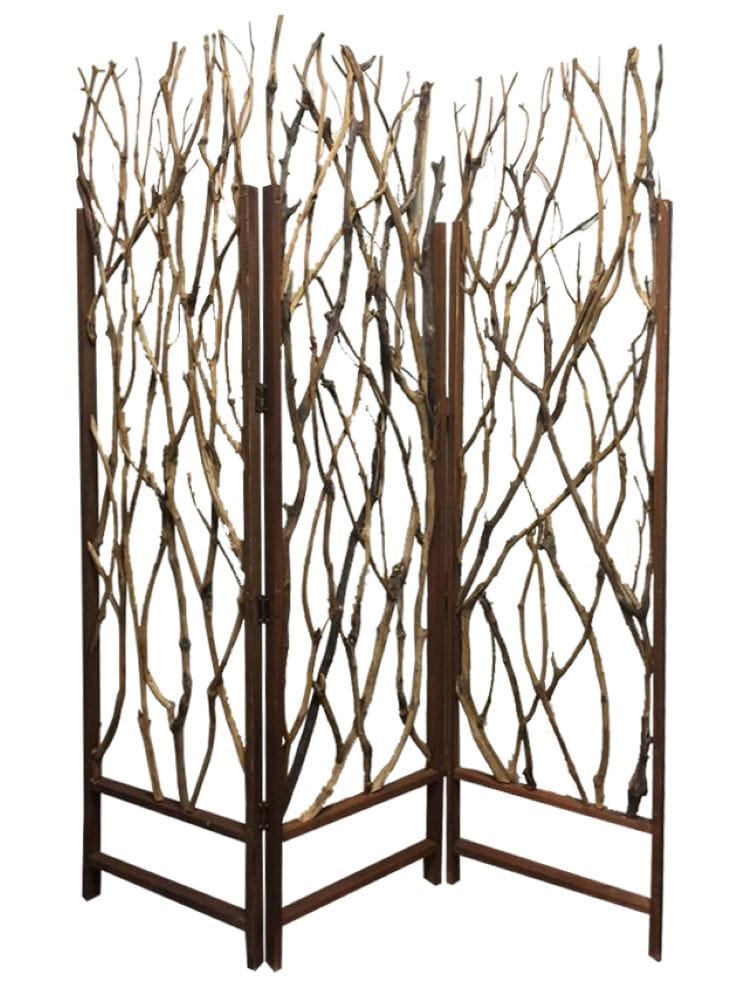 70" Brown Wood Branches Folding Three Panel Screen Room Divider - Homeroots - Flyclothing LLC