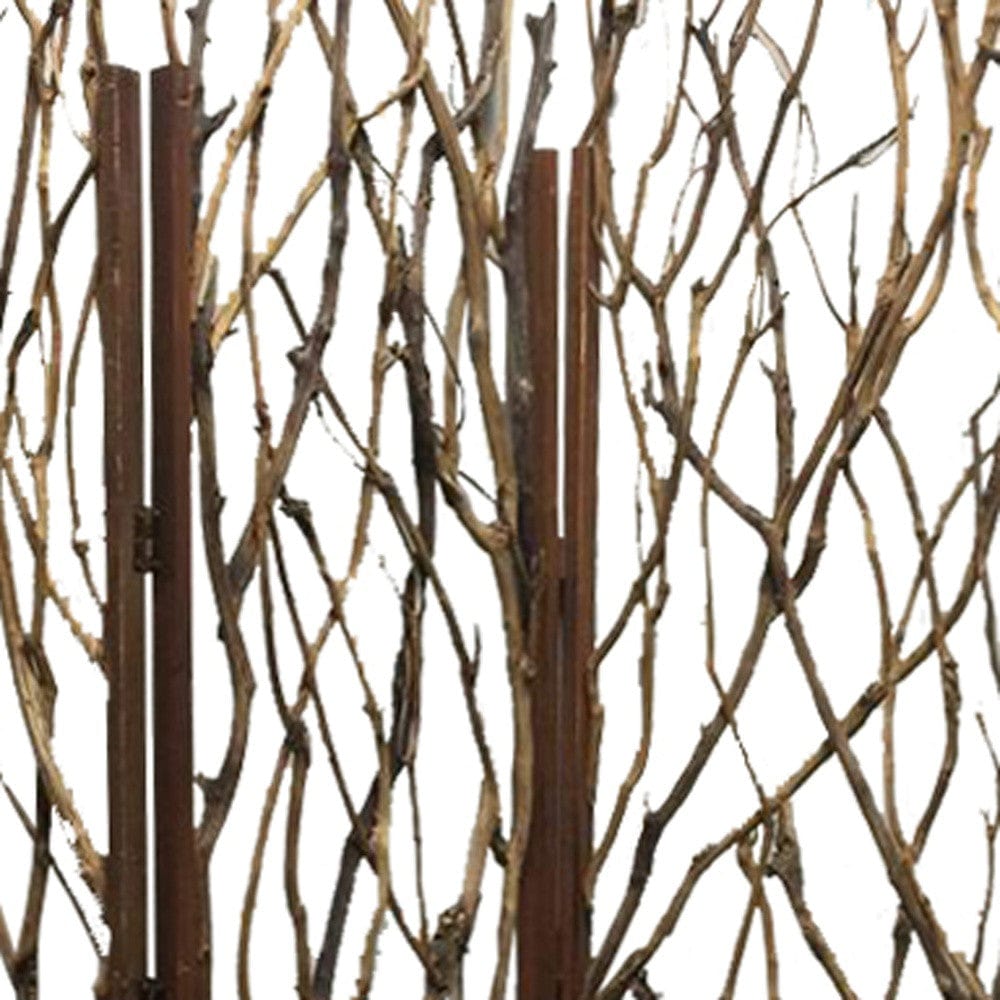 70" Brown Wood Branches Folding Three Panel Screen Room Divider - Homeroots - Flyclothing LLC