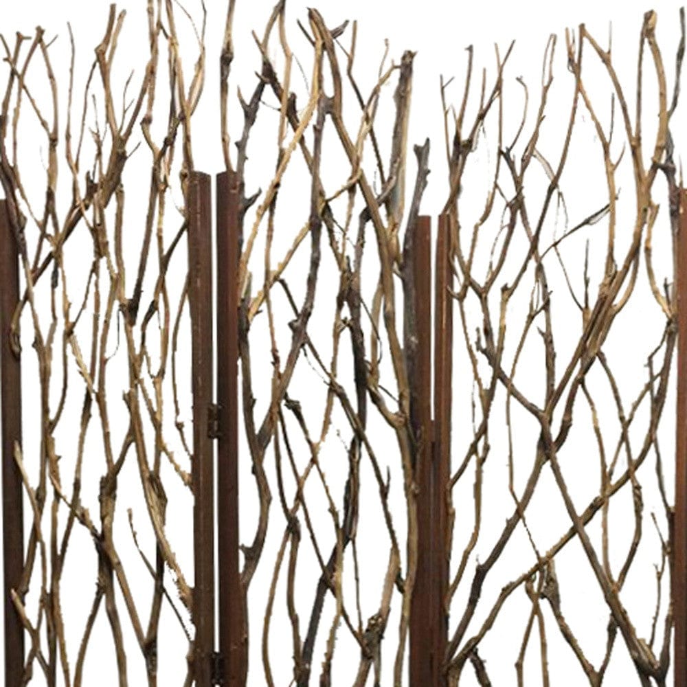 70" Brown Wood Branches Folding Three Panel Screen Room Divider - Homeroots - Flyclothing LLC
