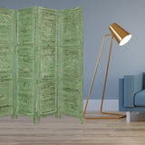 84" Green Rustic Wood Folding Four Panel Screen Room Divider - Homeroots - Flyclothing LLC