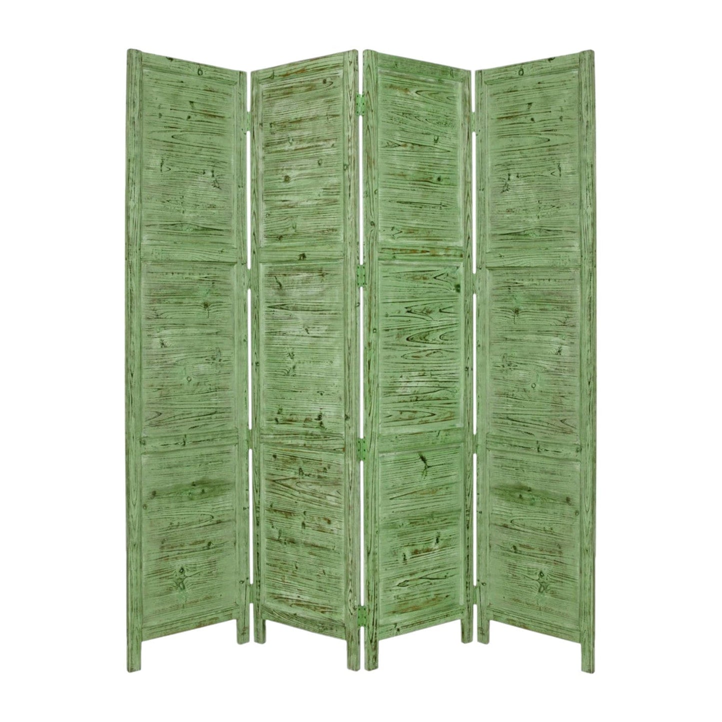 84" Green Rustic Wood Folding Four Panel Screen Room Divider - Homeroots - Flyclothing LLC