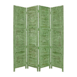84" Green Rustic Wood Folding Four Panel Screen Room Divider - Homeroots - Flyclothing LLC