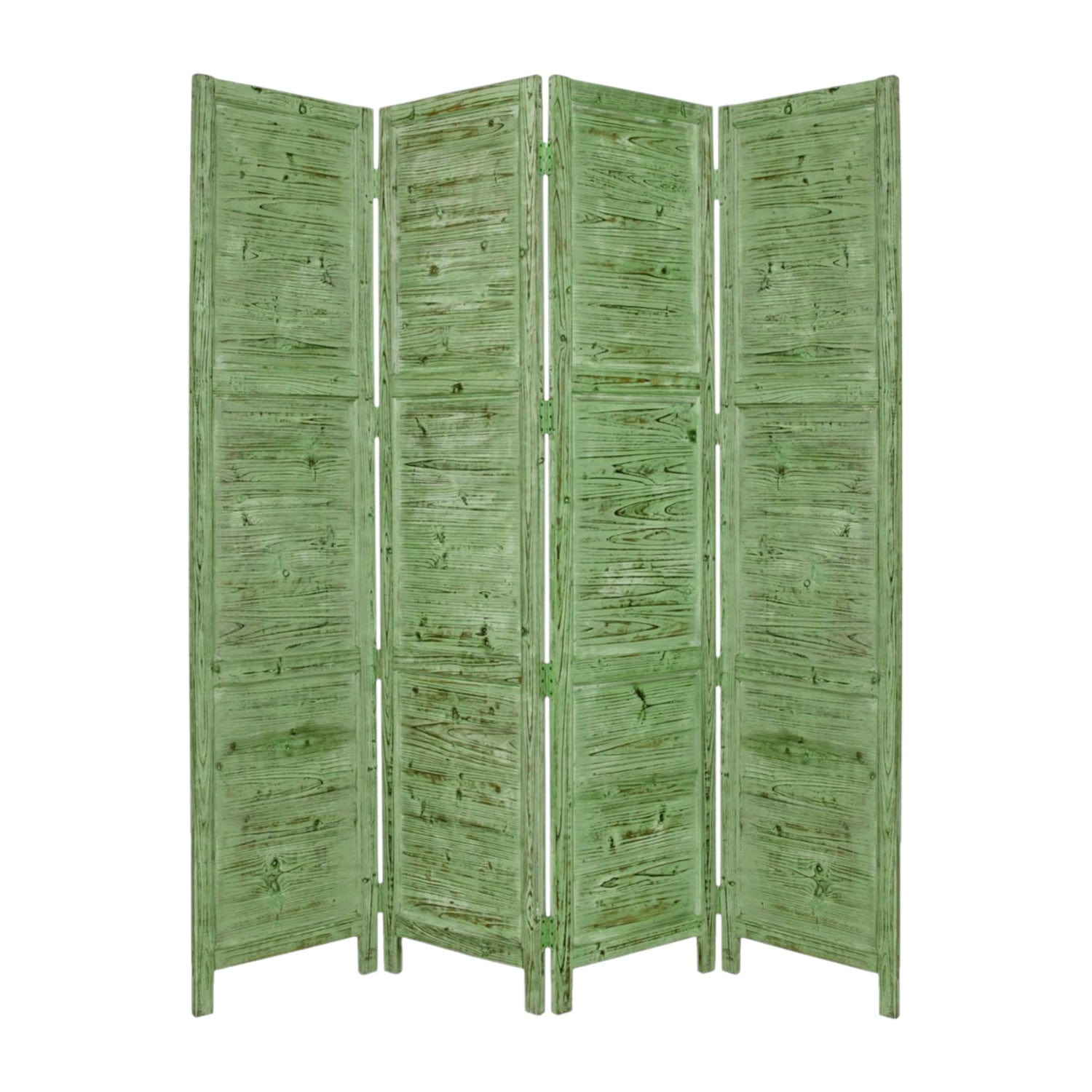84" Green Rustic Wood Folding Four Panel Screen Room Divider - Homeroots - Flyclothing LLC