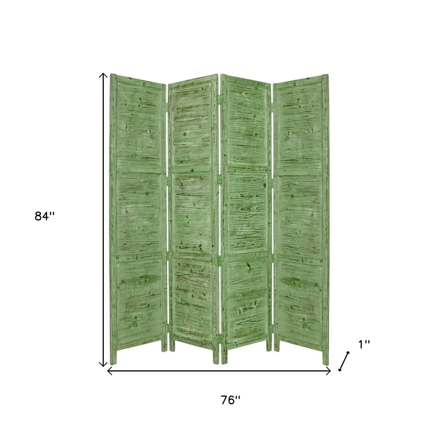 84" Green Rustic Wood Folding Four Panel Screen Room Divider - Homeroots - Flyclothing LLC