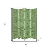84" Green Rustic Wood Folding Four Panel Screen Room Divider - Homeroots - Flyclothing LLC