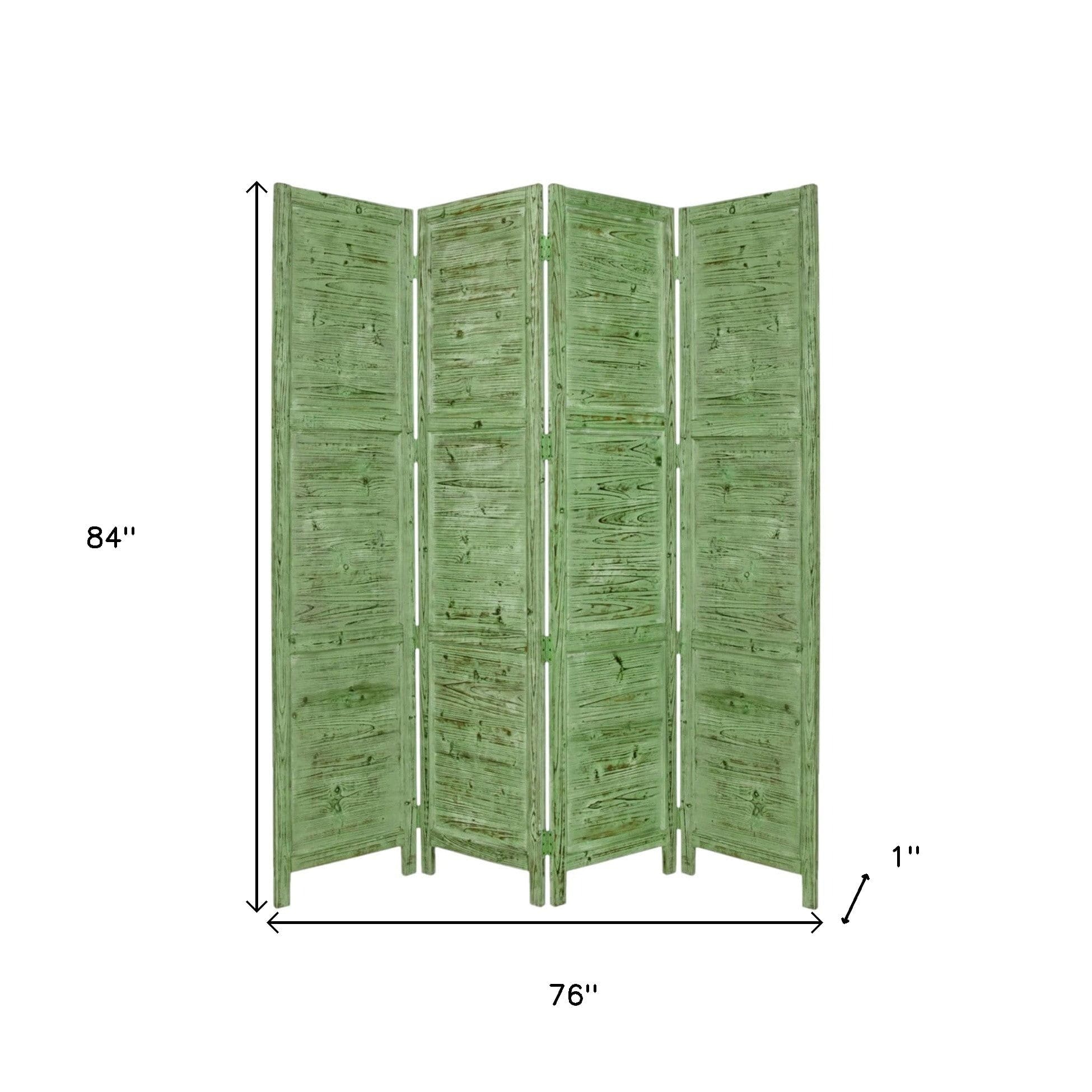 84" Green Rustic Wood Folding Four Panel Screen Room Divider - Homeroots - Flyclothing LLC
