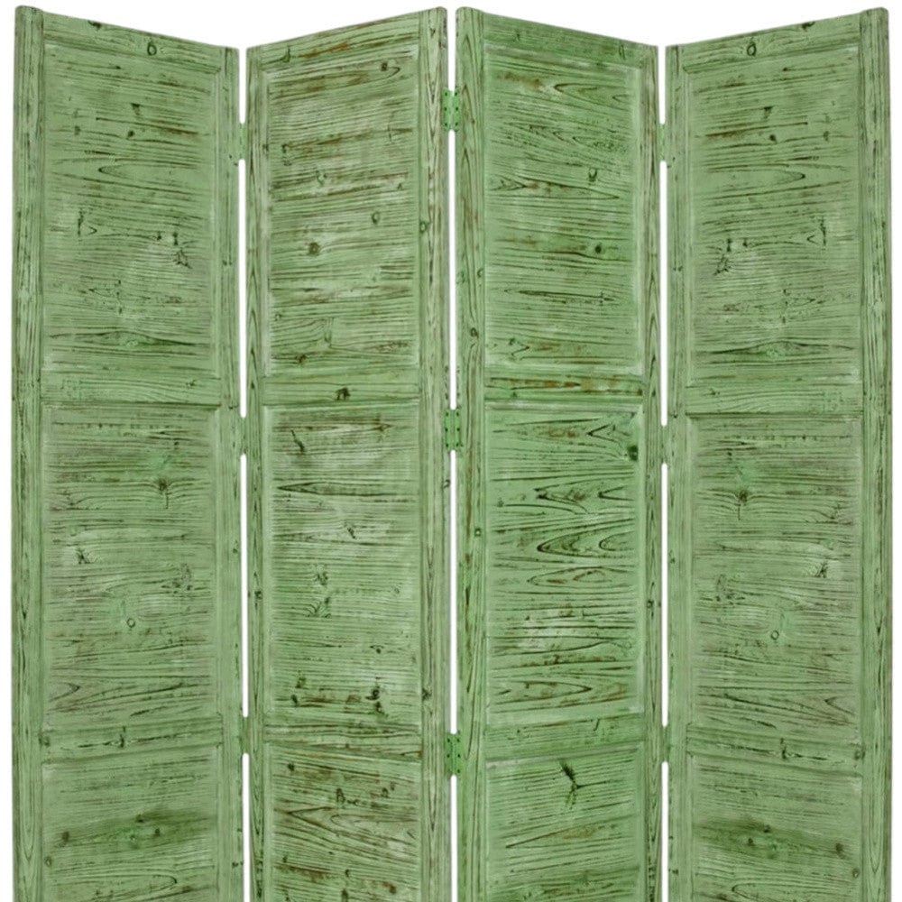 84" Green Rustic Wood Folding Four Panel Screen Room Divider - Homeroots - Flyclothing LLC