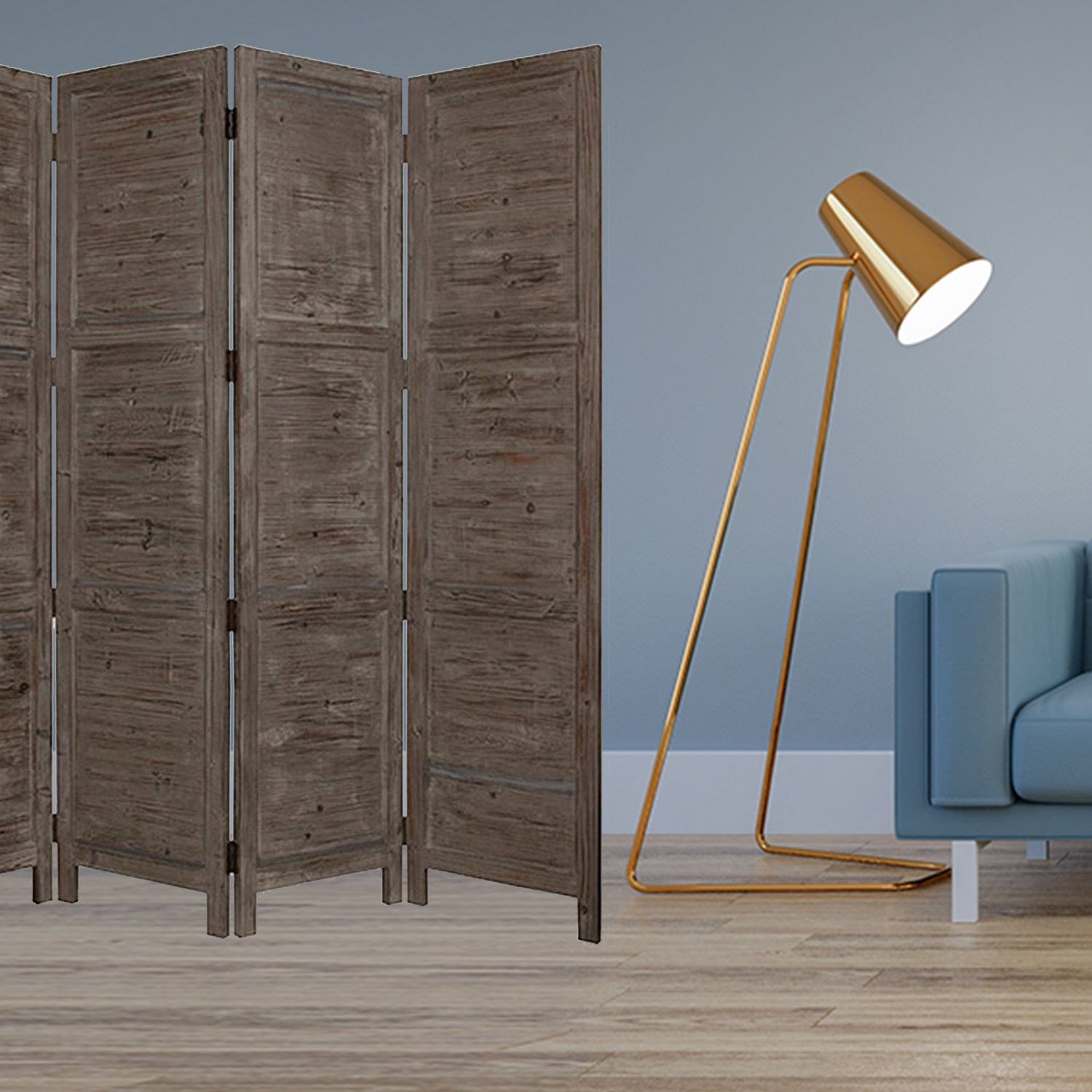 84" Gray Folding Four Panel Screen Room Divider - Homeroots - Flyclothing LLC