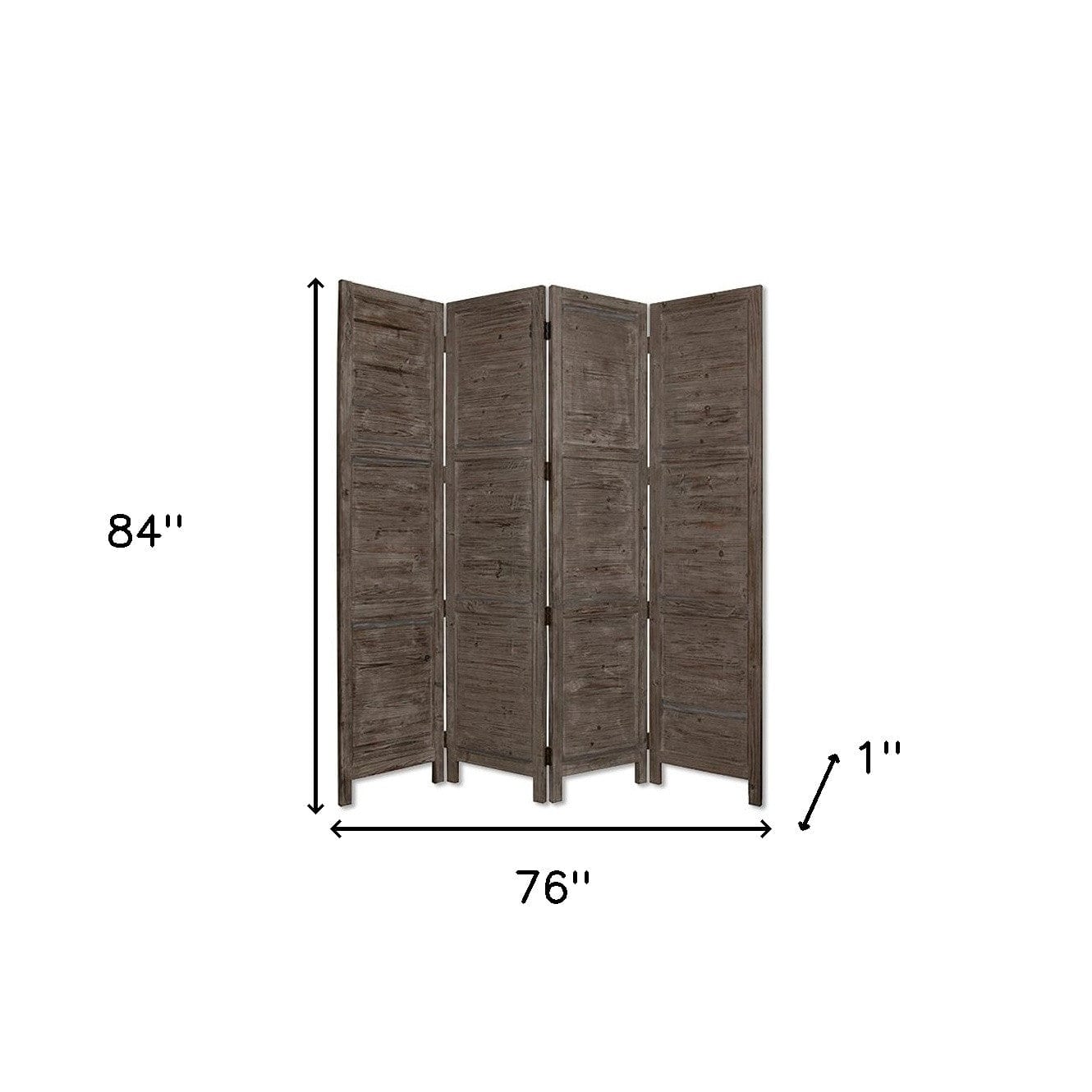 84" Gray Folding Four Panel Screen Room Divider - Homeroots - Flyclothing LLC
