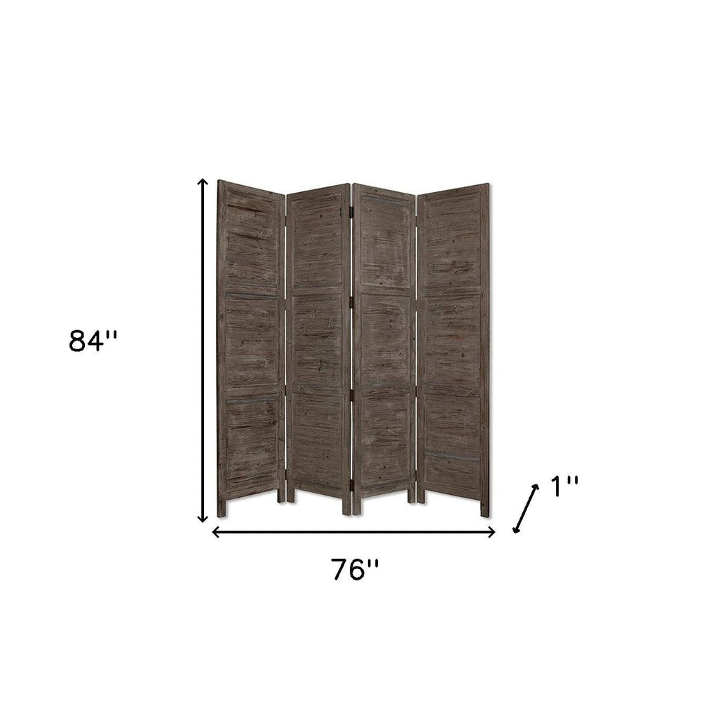 84" Gray Folding Four Panel Screen Room Divider - Homeroots