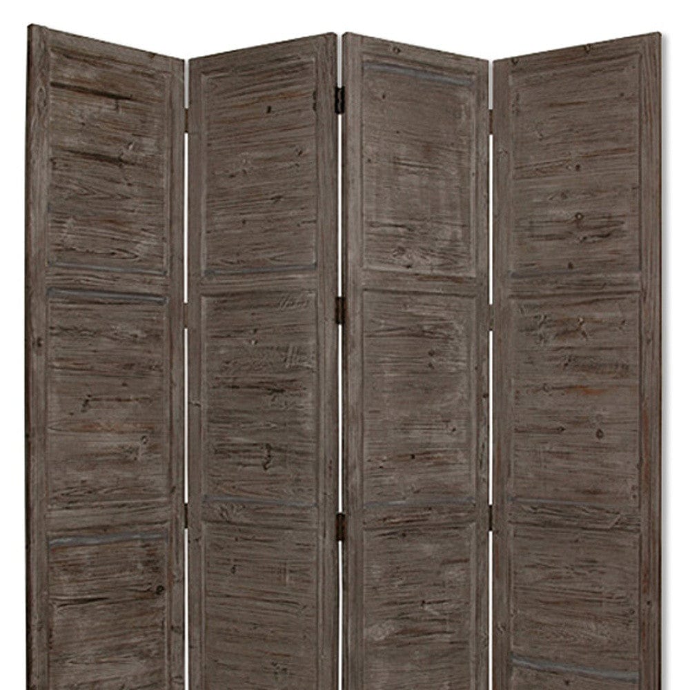 84" Gray Folding Four Panel Screen Room Divider - Homeroots - Flyclothing LLC
