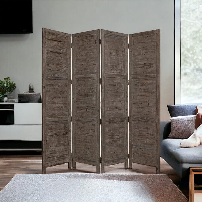 84" Gray Folding Four Panel Screen Room Divider - Homeroots - Flyclothing LLC