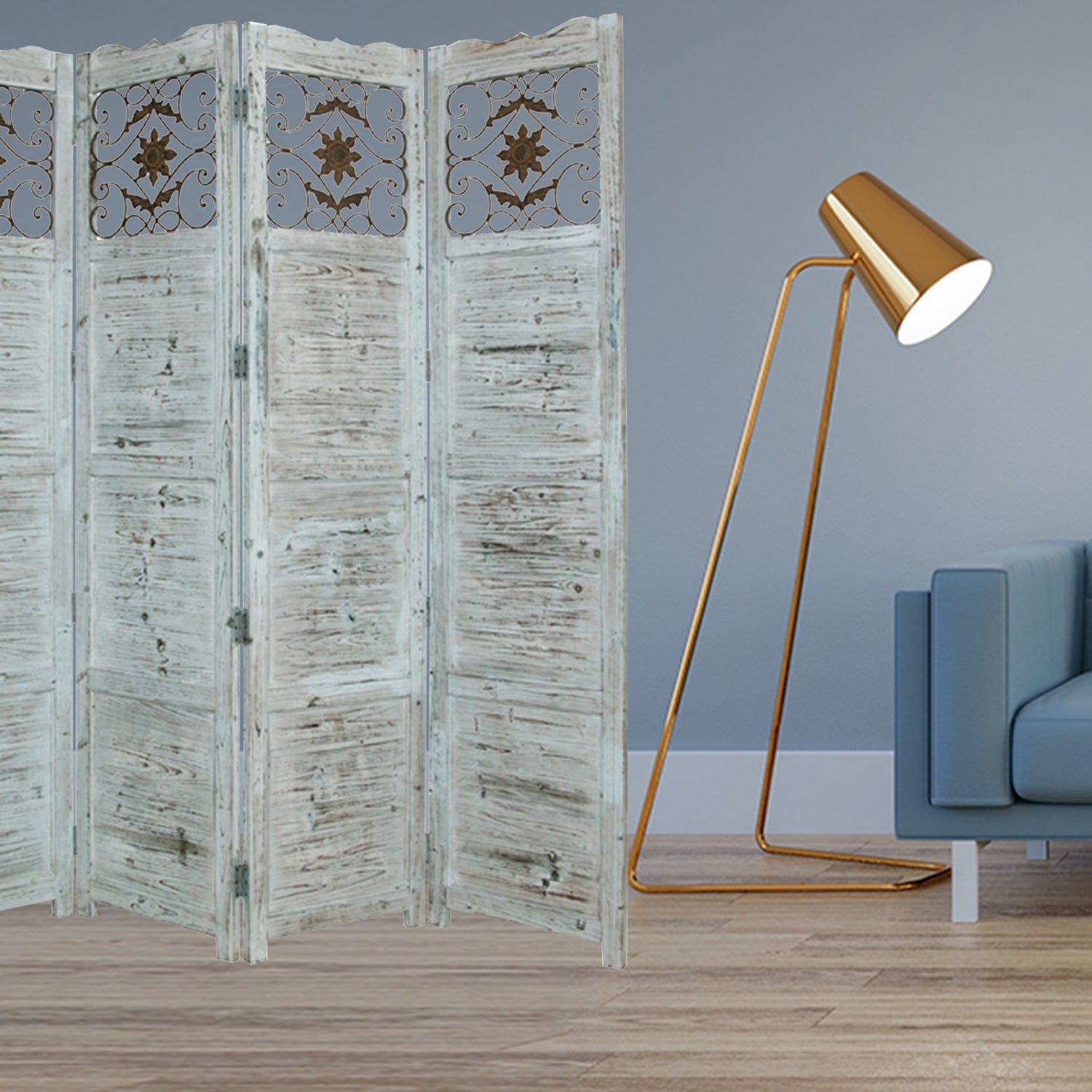 76" X 84" Blue Wood Screen - Homeroots - Flyclothing LLC