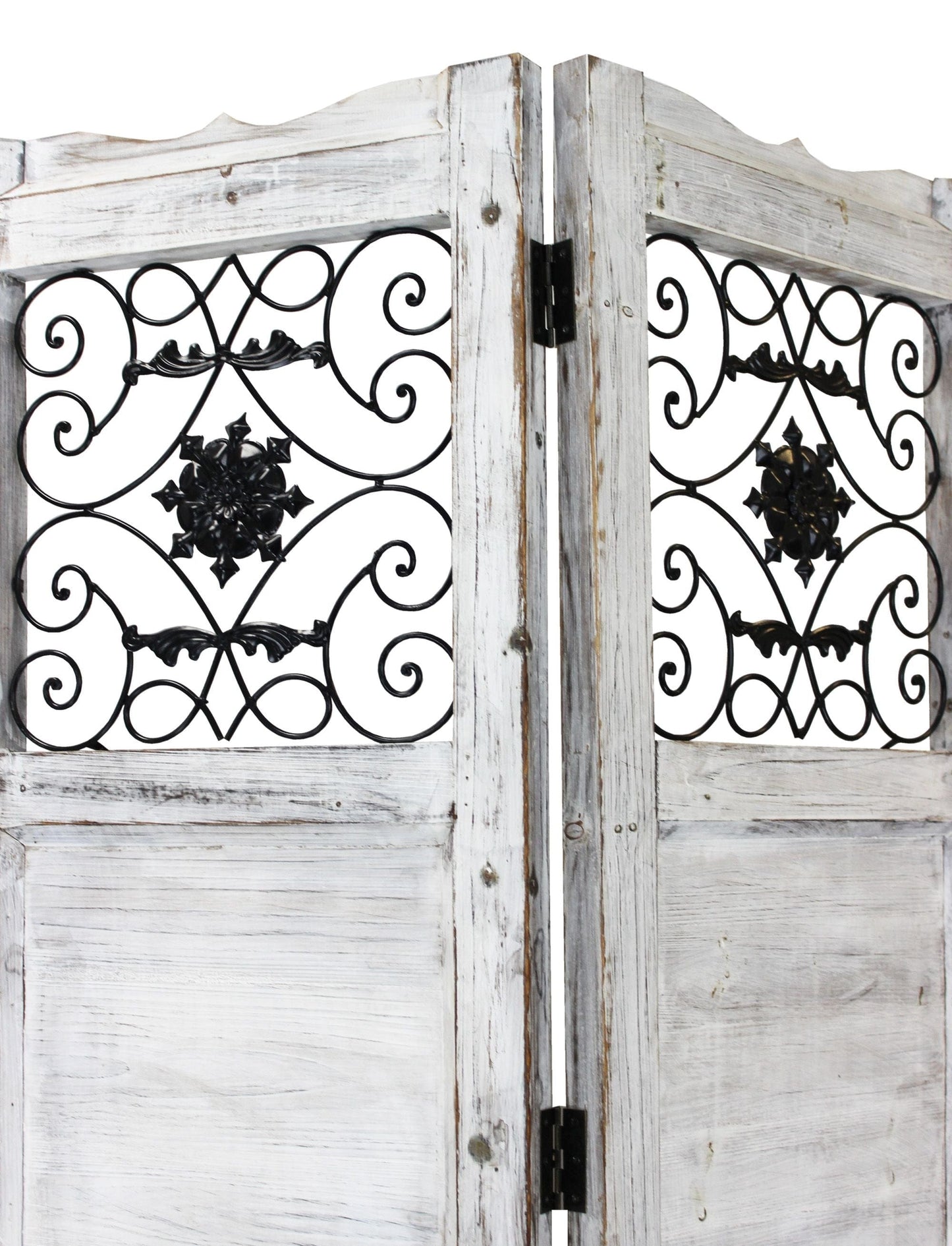 Gray Wash 4 Panel With Scroll Work Room Divider Screen - Homeroots - Flyclothing LLC