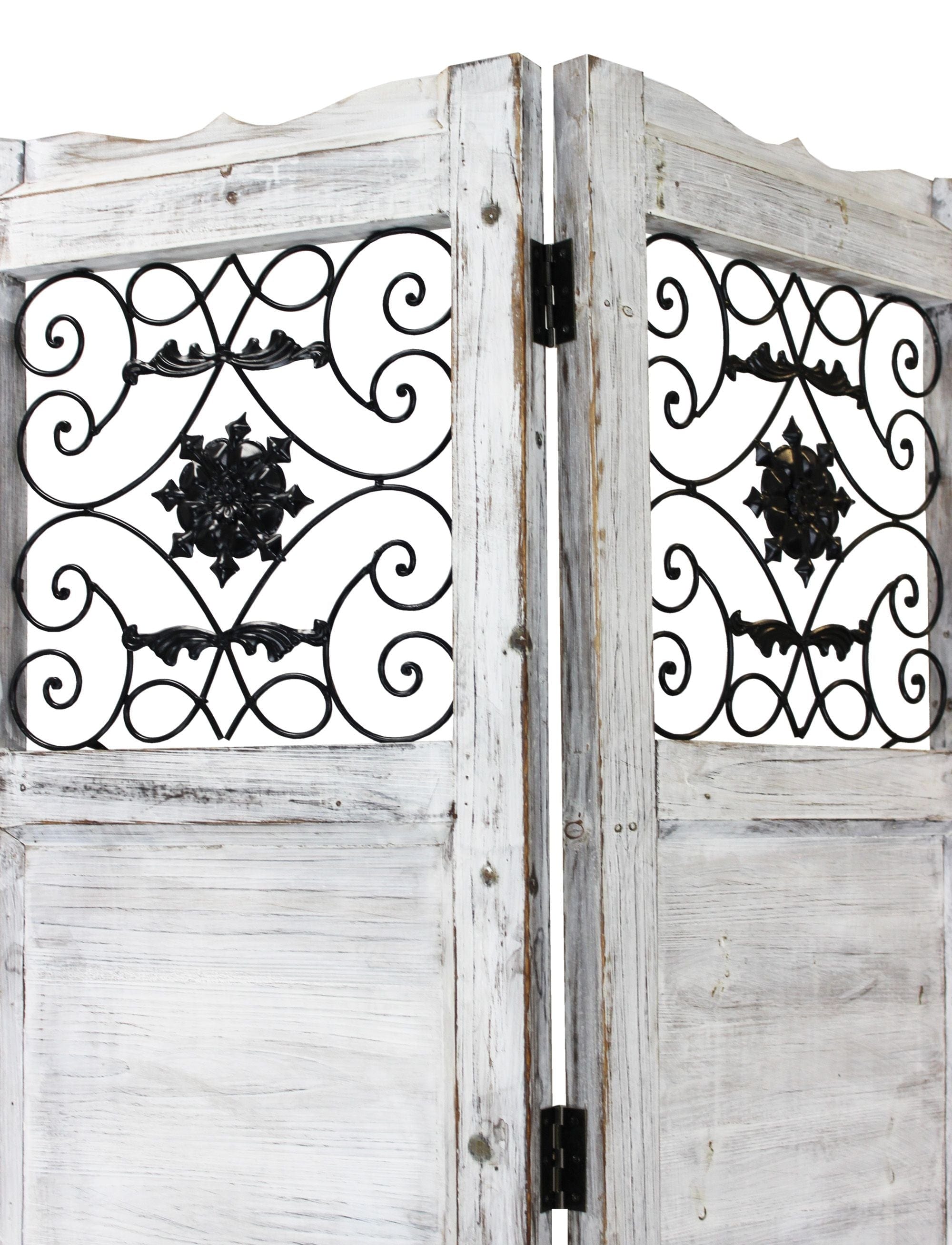Gray Wash 4 Panel With Scroll Work Room Divider Screen - Homeroots - Flyclothing LLC