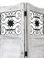 Gray Wash 4 Panel With Scroll Work Room Divider Screen