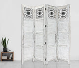 Gray Wash 4 Panel With Scroll Work Room Divider Screen - Homeroots - Flyclothing LLC