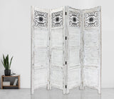 Gray Wash 4 Panel With Scroll Work Room Divider Screen - Homeroots