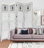 Gray Wash 4 Panel With Scroll Work Room Divider Screen - Homeroots
