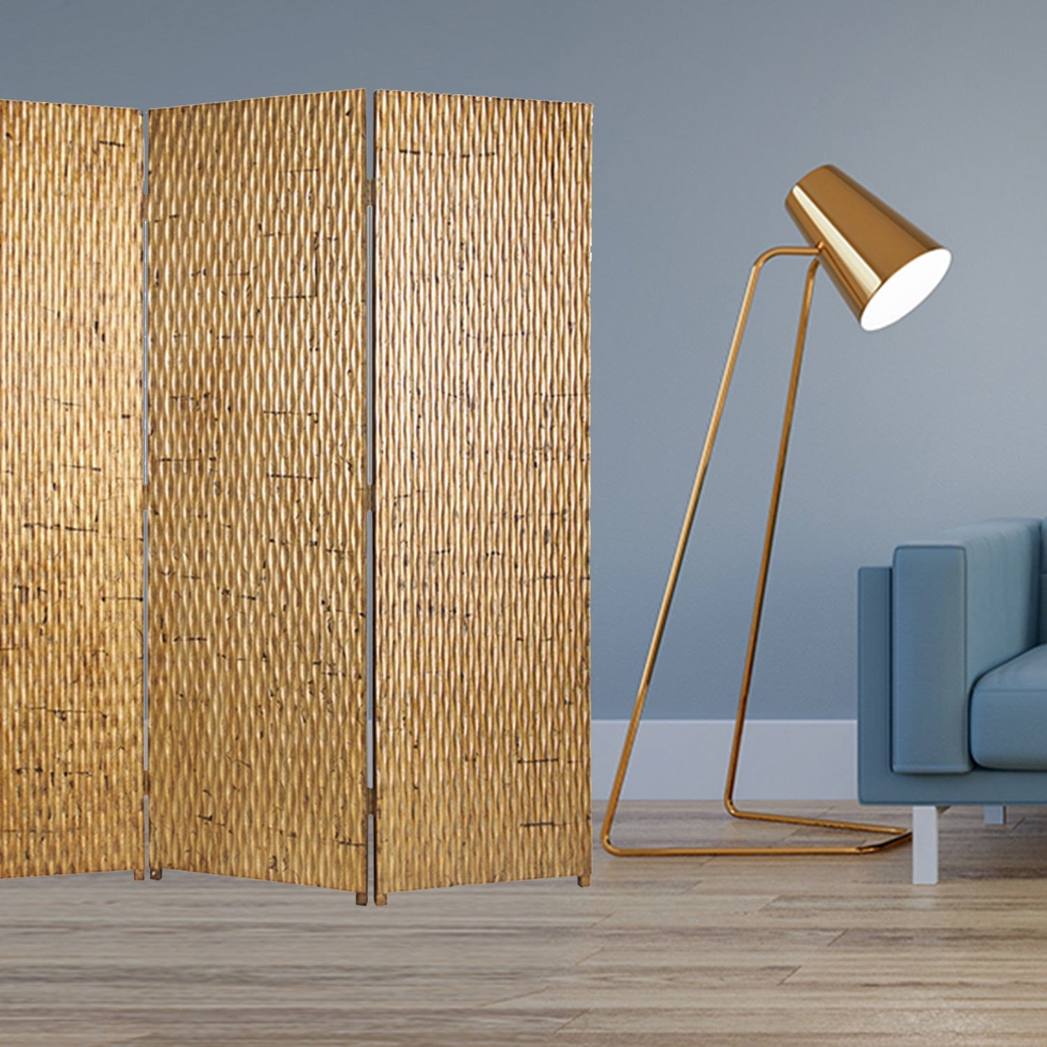 63" X 72" Gold Wood 3 Panel Screen - Homeroots - Flyclothing LLC
